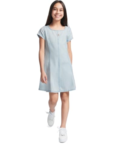 Image of Calvin Klein Girls' Short Sleeve Lightweight Chambray Denim Shirt Dress