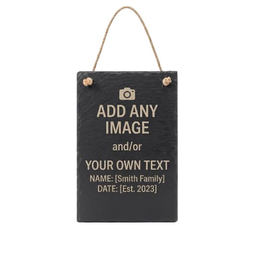 Personalised Hanging Slate Sign | Engraved Natural Slate Plaque | Custom House Name, Door & Garden Signage (19.5 X 29.5, Engrave Any Text or Photo - Personalised Message on Natural Slate)