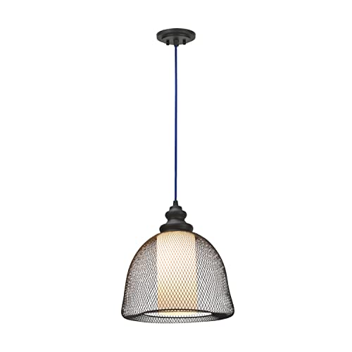 Aspen Creative 61018 Adjustable 1 Light Hanging Mini Pendant Ceiling Light, Transitional Design in Oil Rubbed Bronze Finish, Mesh & Frosted Glass Shade, 12 1/4" Wide by Aspen Creative - Used condition - US$74.34