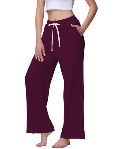 Image of Veseacky Women's Wide Leg Lounge Pants Yoga Pajamas Comfy Stretch Drawstring Pajamas Puls Size Dance Bottoms S-4XL