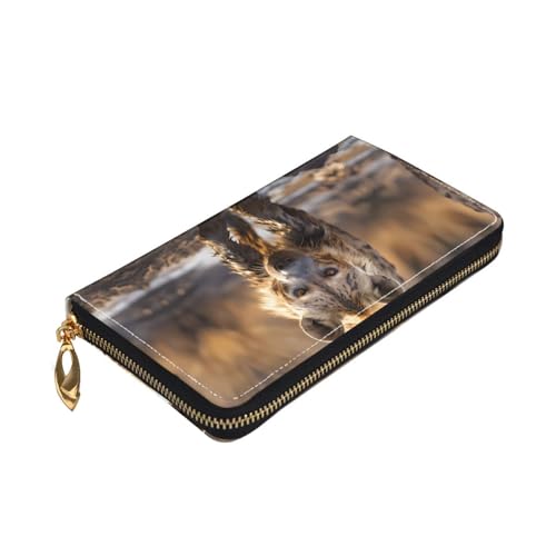 Long Wallet for Women & Men, Lone Hyena Print Leather Bifold Wallet Clutch Purse, for Credit Card Coin Receipts3