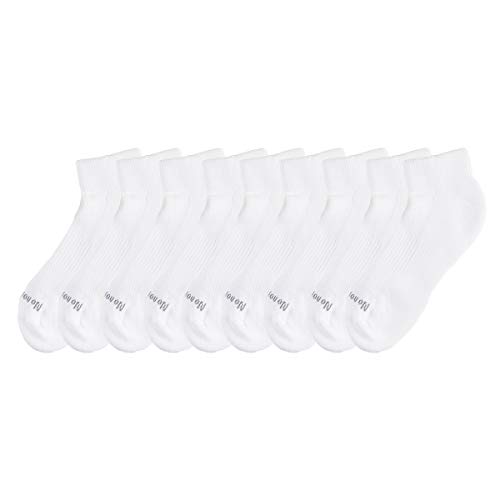 No Nonsense Women's Soft & Breathable Cushioned Quarter Top Sock, White - 9 Pair Pack, 4-10