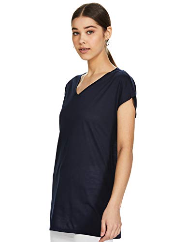 Image of Marks & Spencer Womens Solid Polyester Blend V-Neck Relaxed Fit T Shirt