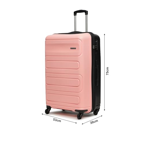 Image of Yayavar Tokyo Textured ABS Hard-Sided Suitcase Bag - 120L| Dual Color Trolley with 4 Spinner Wheels, Number Lock, Water Resistant | Luggage Bag for Travel (Pink & Black, 71cm, Large)