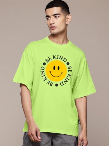 Image of LEOTUDE Half Sleeve Oversized Cottonblend Round Neck Drop Shoulder Printed Men's T-Shirt (Color Black)