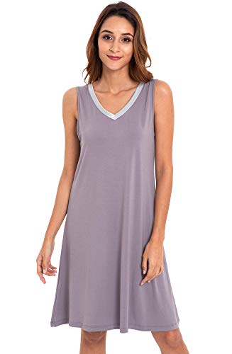Image of GYS Cooling Bamboo Viscose Nightgowns for Women, Lightweight Sleeveless V Neck Sleep Shirt for Hot Sleepers, Soft Night dress