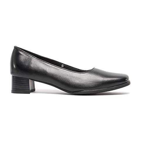 Mod Comfys TARA Ladies Low Block Heel Court Shoes Black UK 5 Cover