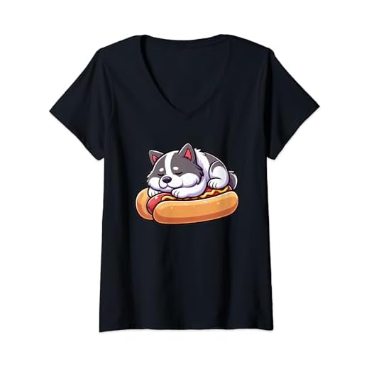 Womens American Akita Hot Dog Dog Funny Food V-Neck T-Shirt