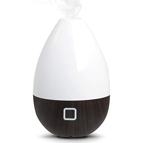 SHARPER IMAGE Essential Oil Aromatherapy Mist Diffuser 6 Ounce Capacity, Faux Dark Wood Base & White Top