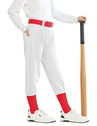 QBK 2T 3T 4T 5T Toddler Girls Softball Pants Boys Baseball Pant tee Ball Pants Fastpitch Pants with Pockets (White 3T)