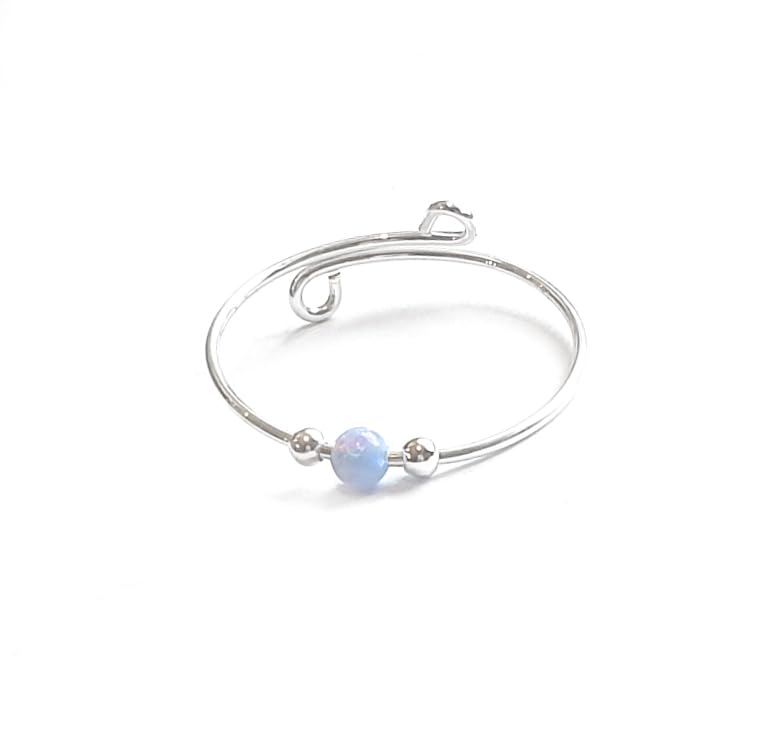 Miniatura 1 de Anti Stress Anxiety Ring Sterling Silver Stress Relief Fidget Worry Ring Adjustable Blue Opal Spinner Ring (9)