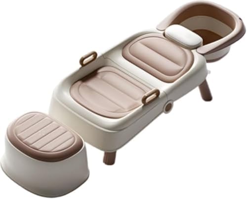 BQQB 妊婦用シャンプーアーティファクト、子供用シャンプーラウンジチェア、ベビーシャンプーベッド、大人用家庭用折りたたみ式シャンプースツール、子供用シャンプーチェア、妊婦用シャンプーチェア、調節可能、安全、滑り止め (豪華PUモデル+スロット付き+フット