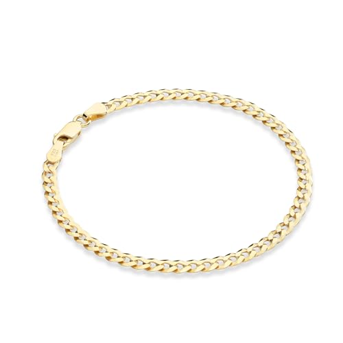 Miabella Italian Solid 925 Sterling Silver, 18Kt Gold Plated 3.5mm Diamond Cut Cuban Link Curb Chain Bracelet for Women, Made in Italy