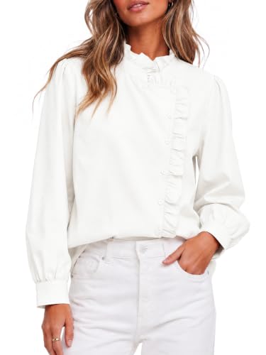 Flowyair Button Down Shirts for Women Casual Long Sleeve Ruffle Fall Tops - image 1
