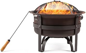 WeCooper Steel Cauldron Fire Pits, Outdoor Round Wood Burning Fire Pit Bowl with Mesh Screen,Fireplace Poker,23.5Inch