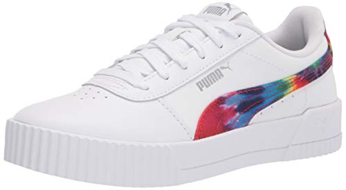 Image of PUMA womens Carina Sneaker, Puma White-metallic Silver, 7 US
