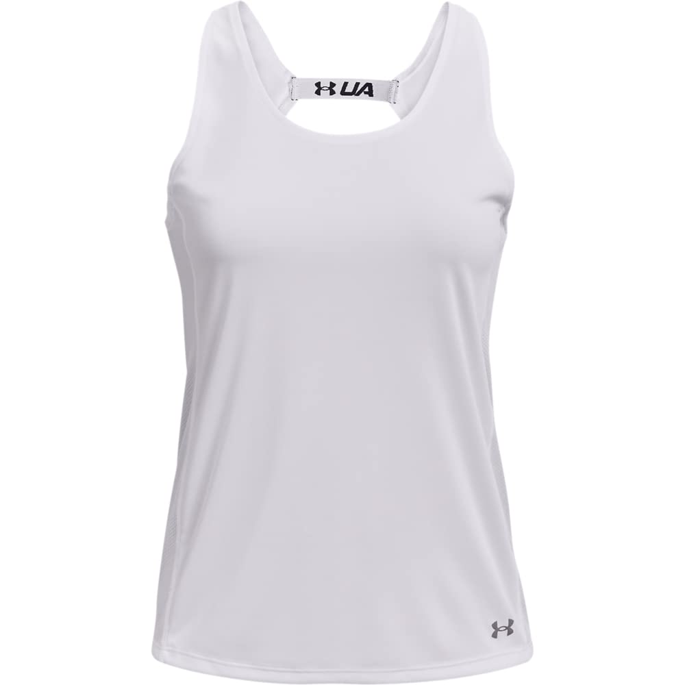 Under Armour UA Fly By Tank, Débardeur de sport respirant, Top de sport pour femme Femme, White / White / Reflective, L