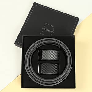 Image of 2 Pack Ratchet Belt 1 3 /8 inch, Mens leather Dress Belt in Gift Set Size 28 inch-62 inch Adjustable waist Trim to Fit