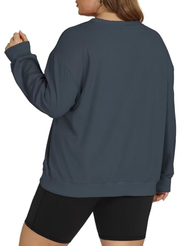 Image of ROSRISS Womens-Plus-Size-Sweatshirts Oversized Long Sleeve Shirts Trendy Crew Neck Pullover Sweaters Casual Tops XL-5XL