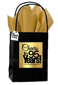 Celebrate Next Black & Gold 95th Birthday/Anniversary Cheers Themed Small Party Favor Gift Bags with Tags -12pack