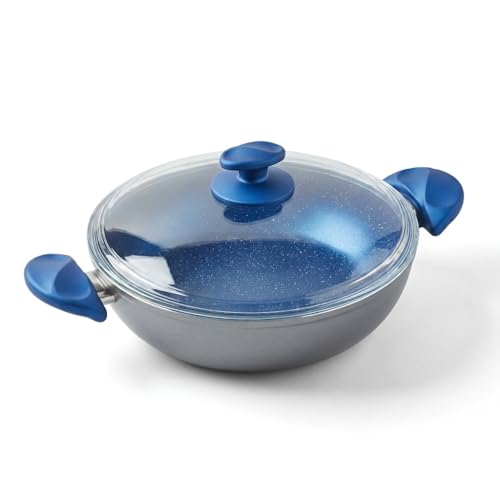 Argos 26 cm Karnıyarık Tenceresi, Gri Gövde ve Mavi Kırçıllı Özel Kaplama, Cam Kapaklı
