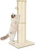 PAWSCRAT Cat Scratching Post 32 Inch High, 5.5 Inch Large Diameter Natural Sisal Cat Scratch Post, Scratch-Resistant and Durable Tall Cat Scratcher for Indoor Cats, Protect Your Furniture, Beige