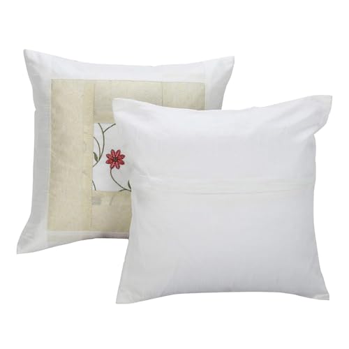 Image of Living Room Sofa Decor Flower Embroidered Silk Cushion Covers Scatter Cushion 16 X 16 Inches Set of 5 Pillowcase sham (White)