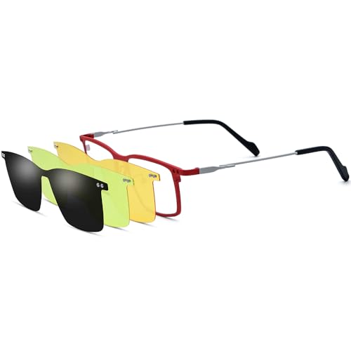 Image of FONEX Pure Titanium Glasses Frame Men Square Magnet Clip On Eyeglasses with Polarized Lens