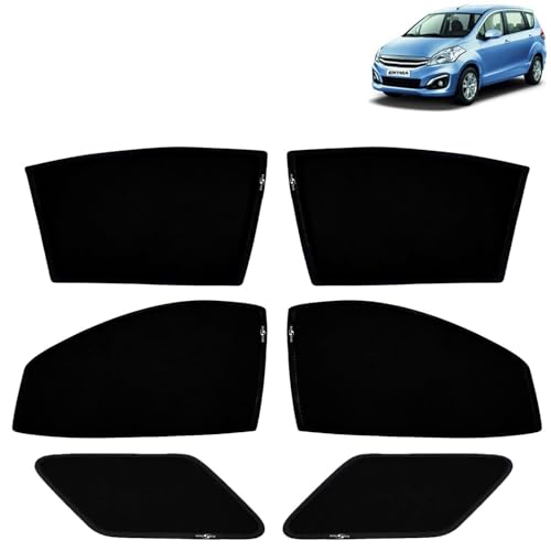 Image of KINGSWAY Car Sun Shade Curtains Only Compatible with Maruti Suzuki Ertiga (2016 to 2018) | Z-Black Fix-Type (Non-Magnetic) | UV & Heat Protection | Pack of 6 Pcs