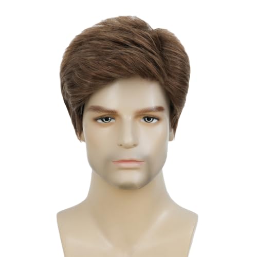 Image of Swiking Mens Brown Short Wigs Natural Looking Synthetic Hair Wig for Male Daily Costume Party Halloween Cosplay Use