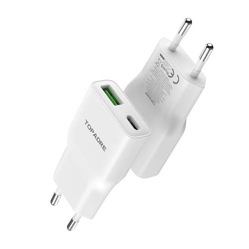 TOPADRE Chargeur USB C 20W, Pack de 2 Adaptateurs Secteur USB C Multi-Usage pour iPhone 17/17Air/16/16 Pro/16 Pro Max/15 14 13 12 Pro Max X XS, Chargeur Rapide...