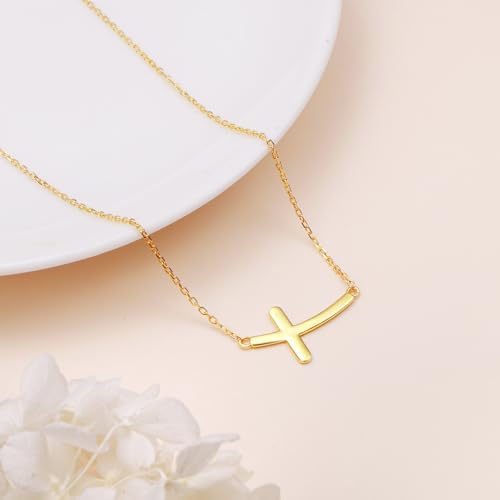 Image of Ladytree 925 Sterling Silver Concise Sideways Cross Pendant Necklace Choker for Women Christian Jewelry