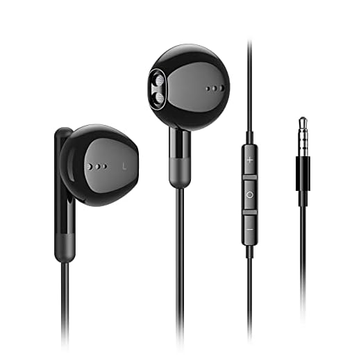 Wired Earbuds with Microphone, Kimwood Earphones in-Ear Headphones HiFi Stereo, Powerful Bass and Crystal Clear Audio, 3.5mm Headphone for iPhone, iPad, Android Phones, MP3, Laptop, Computer (Black)