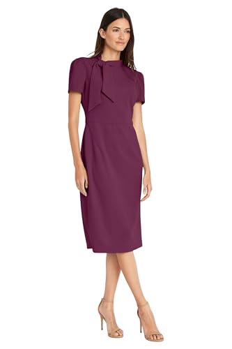 Maggy London Women's Midi Short Sleeve Sheath with Neck Tie Career Office Work Wear, Italian Plum2