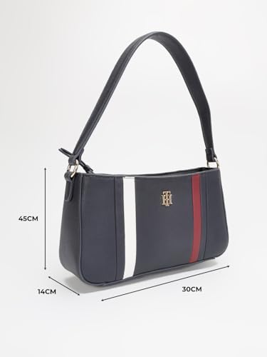 Image of Tommy Hilfiger Striped Beige Pu Shoulder Bag