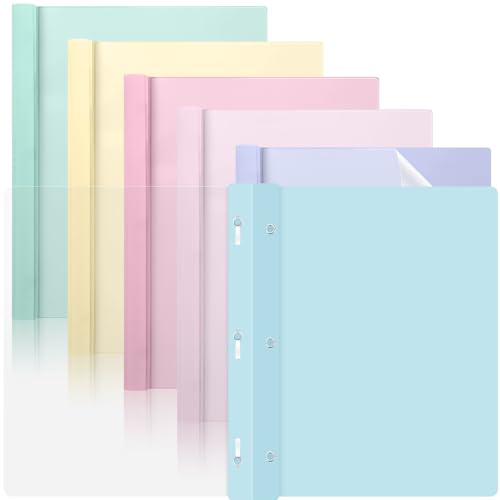 6 PCS Pastel Plastic Report Covers with 3 Prongs Clear Front Presentation Folders 3 Prong Folders for Resume Portfolio Document Report Letter Proposal School Classroom Office Supplies (Pastel)
