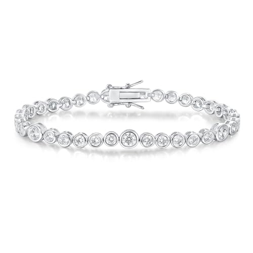 Gemsme Classic Tennis Bracelet for Women and Men -18K White Gold Plated Round Cubic Zirconia Tennis Bracelets 16-17CM