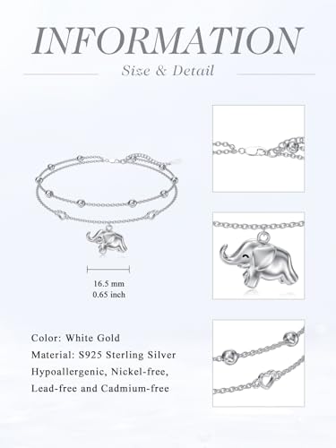 Image of 925 Sterling Silver Layered Ankle Bracelets for Women Jewelry Gifts | 925 Sterling Silver Layered Sea Turtles /Elephant /Wave Anklet Animal Bracelet Summer Ocean Beach Jewelry Gifts for Women