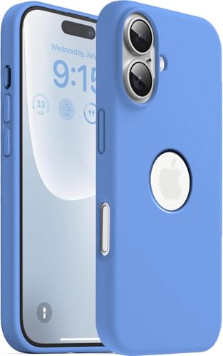 Image of VONZEE Microfiber Logo Cut Cover Compatible with iPhone 16 Plus Case, Liquid Silicone 4-Layer Protective Cover, Shockproof Back Case with High Raised Camera Lips, Slim Durable Phone Case, Azure Blue