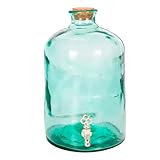 Fabricado a mano en vidrio resistente 100% reciclado, Capacidad: 5 litros, Con grifo dispensador de plástico, Medidas aproximadas (sin grifo): 30 x 18,5 (altura x diámetro), Perfecto para servirse agua, bebidas refrescantes, etc
