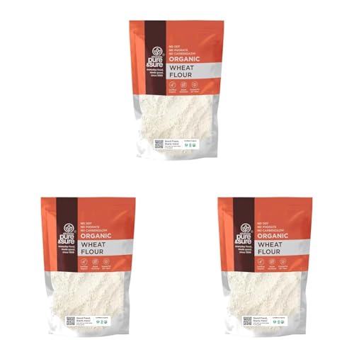 Image of Pure & Sure Organic Whole Wheat Atta | Healthy Food for Weight Loss | No Preservatives, No Trans Fats, High Protein Food | 1kg (Pack of 3)