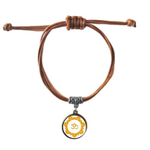 Bracelet bouddhisme jaune en cuir tressé et sanskrit DIYthinker de prestige