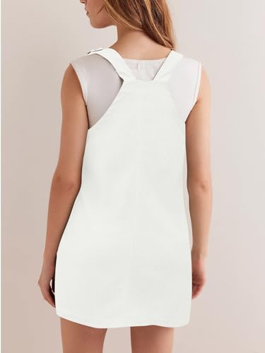 Image of COCCKO Corduroy Overalls for Women Sleeveless Overall Dress A Line Pinafore Mini Dress with Pockets White L