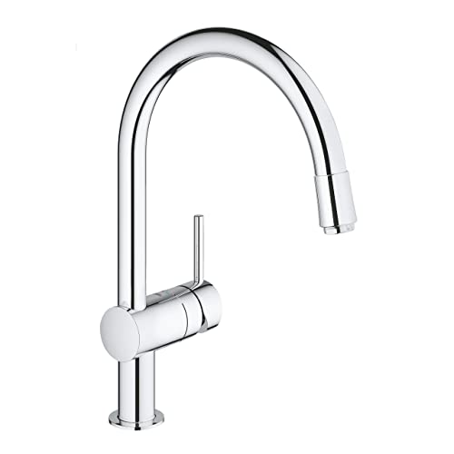 GROHE Minta Robinet de Cuisine, Mitigeur Cuisine avec Douchette Extractible, Bec Haut en C, Rotation 360°, Chromé, 32918000 (Import Allemagne)
