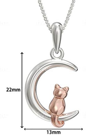Aeon Jewellery Cat & Moon Necklace - 925 Sterling Silver & Rose Gold Plating | Adjustable 16 - 18 Inch Chain | Polishing Cloth & Gift Box Included | Gifts for Birthdays & Special Occasions for Women
