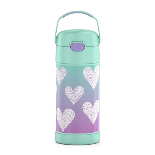 THERMOS Funtainer Garrafa de palha infantil de aço inoxidável isolada a vácuo de 355 ml, corações roxos