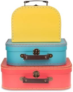 Jewelkeeper - Pappkoffer, Satz von 3 - Nesting Lagerung Geschenk-Boxen für Geburtstag Hochzeit Weihnachten Kinderzimmer Büro Dekoration Displays Spielzeug Fotos - Rot Türkis Gelb