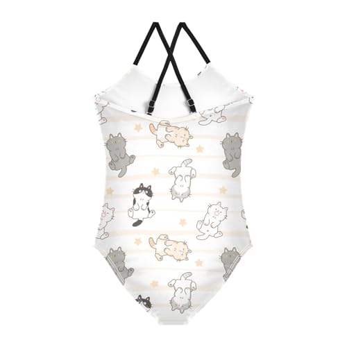 Cartoon Cat Stars Lines Girls Swimsuit One Piece Bathing Suit for Baby Girls' Swimwear 3-10T2