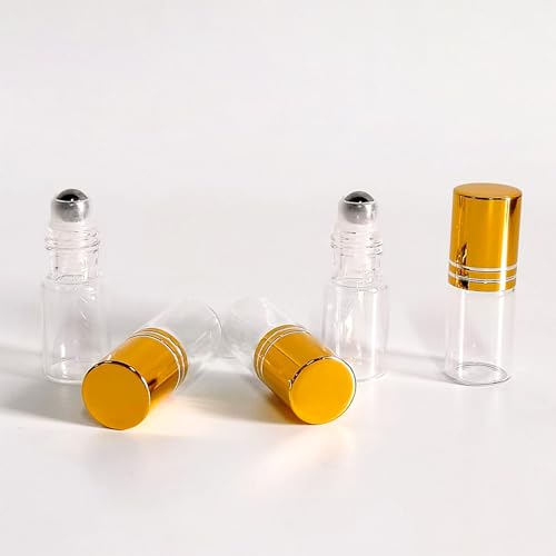 50 PCS Essential Oil Roller Bottles 3ml Clear Glass Roller Bottles with Stainless Steel Roller Ball,Gold Caps,for Travel Perfume-2 Funnels, 2 Dropper, 1 Opener(3ml)4