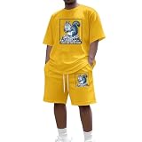 Ropa De Hombre Conjunto De Camiseta Y Pantalón Corto con Estampado Gráfico Chándal Holgado Estilo Y2K Traje De Verano Informal Ropa Deportiva para Vacaciones Al Aire Libre Urbana(06##Gelb, XL)